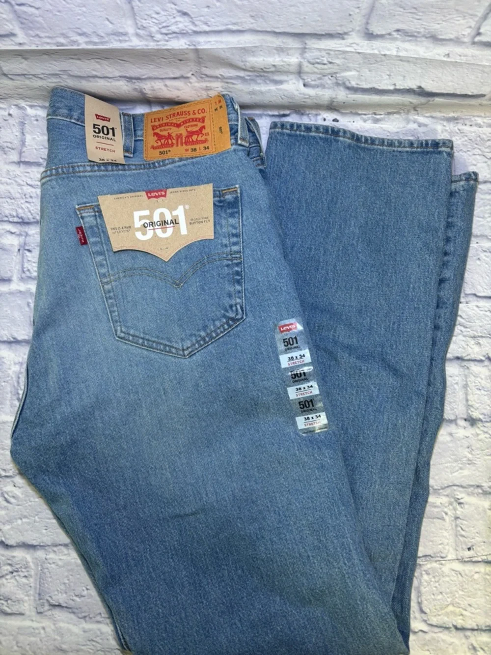 Levis 501 38X34 Original Straight Leg Mens Stretch Button Fly Denim Jeans New